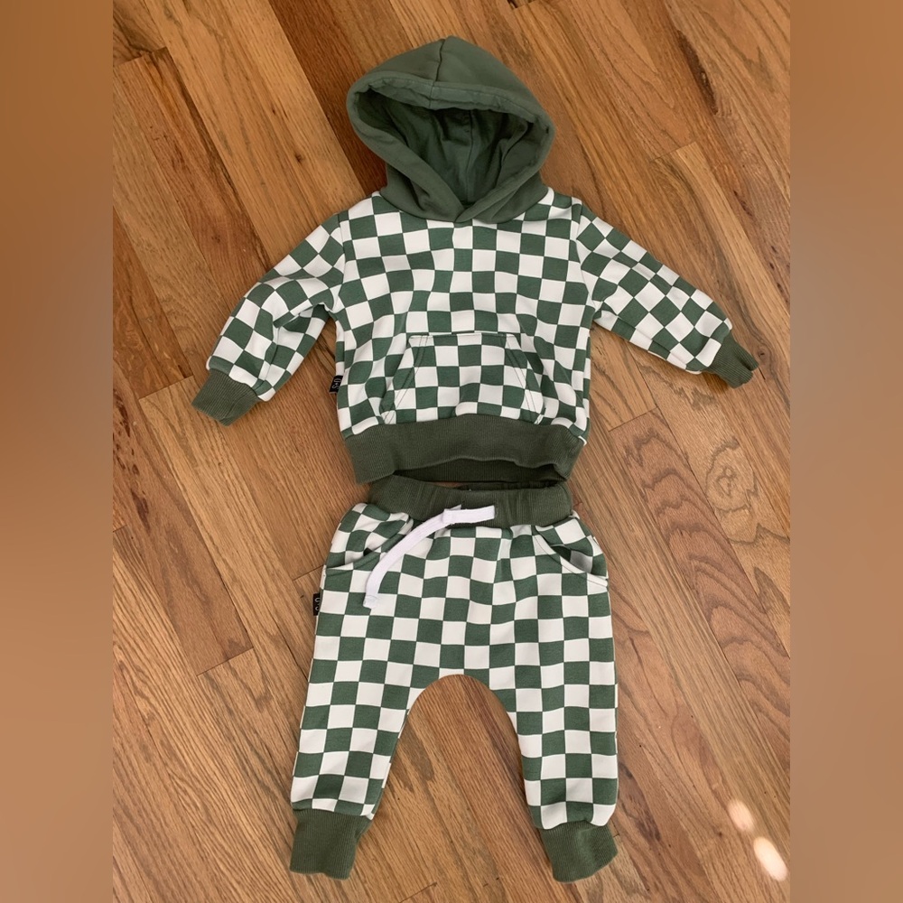 Kids Green Checkered Matching Set